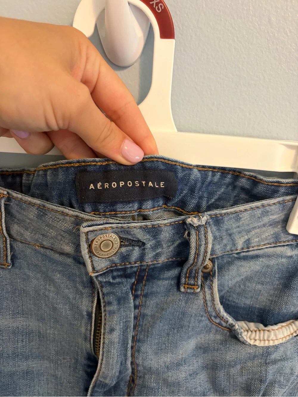 Aeropostale Light Blue Denim Mini Skirt with Frayed Hem